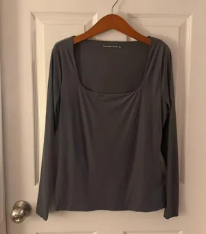 Large Abercrombie & Fitch Soft Matte Grey Square Neck Long Sleeve Shirt thumbnail 1