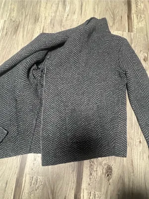 Lauren Ralph Lauren Gray Herringbone Asymmetric Open Front Cardigan Knit PS thumbnail 4
