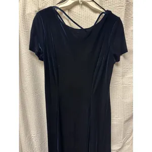 Vintage Caren Desiree Co. Deep‎ Navy Blue Velvet Maxi Dress Size 10 Fitted Flair thumbnail 2
