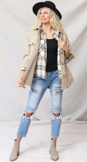 Love Tree Oatmeal Over Sized Jacket thumbnail 3