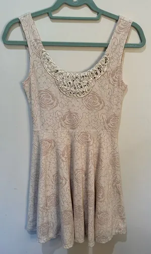 Free People Cream Beaded Floral‎ Dress Sz XS thumbnail 1