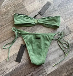 New! swim suit bikini fawn green sparkle thumbnail 6