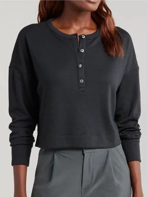 Vuori Sunrise Oversized Henley Black Size Medium thumbnail 1