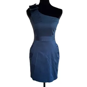French Connection Navy Blue One Shoulder Bow Mini Dress Pockets Cocktail Party 2 thumbnail 2