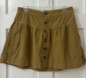 American Eagle Y2K High Waist Boho Gathered Mini Skirt Tan Soft Corduroy‎ Sz 6 thumbnail 1