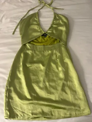 Lulus Green Satin Cutout Halter Dress thumbnail 2