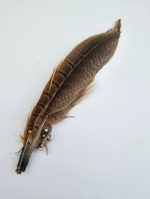 Vintage Clustered Pheasant & Guineafowl Feather Hat Pin Brooch - 7" Lapel thumbnail 2