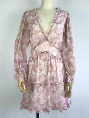 Womens Spring Summer Deep V Neck Ruffle Floral Chiffon Mini Dress thumbnail 3