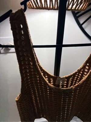 wild fable Brown Crochet Scoop Neck Crop Top thumbnail 5