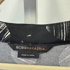 BCBGMAXAZRIA Black White Abstract Print Faux Wrap Dress Puff Sleeve V-Neck 034‎ thumbnail 6