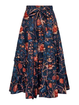 Ulla Johnson Sigrid Tiered Floral Midi Skirt Cotton Women’s 6 Navy thumbnail 2