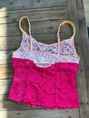 NWT Free People All Day Lace Cami Piping Hot Pink XS thumbnail 7