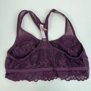 Victoria's Secret PINK M Medium Lace Bralette Bra Pullover‎ Lace Strappy Purple thumbnail 8