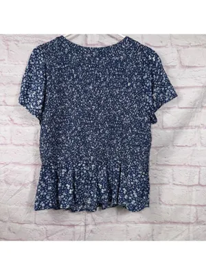 Old Navy Blue Floral Smocked Peplum Top Women’s Large Boho Cottagecore thumbnail 8