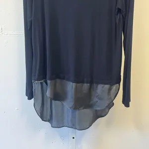 Bordeaux Black Mixed Media High Low Long Sleeve Top Small Raglan Satin Trim thumbnail 4