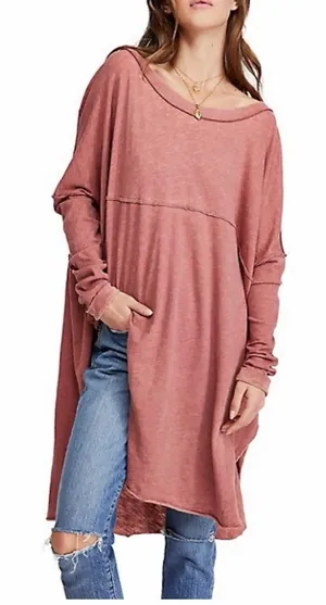 Free People Oversized Long Sleeve Tunic Top Size XS Orange Boho thumbnail 1