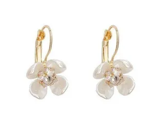 Crystal Flower Dangle Drop Earrings Gold thumbnail 1