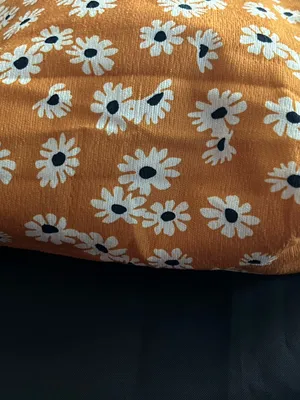 Daisy Print Orange Floral Canvas Tote Bag with White Handles thumbnail 10