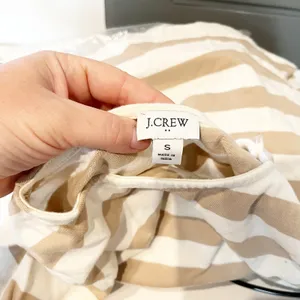 J. Crew Striped Cotton Short Sleeve Tee Shirt Gold Buttons Cream Tan Small thumbnail 3