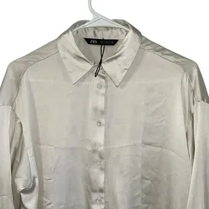 Zara Pearl White Satiny Button Down Shirt(Size Small) thumbnail 5