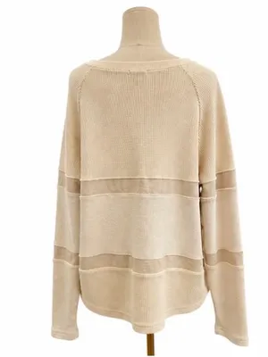 Earthbound Trading Company Cream Mixed-Knit V-Neck Sweater — Size Medium thumbnail 3