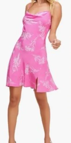 ASTR The Label Pink Dancing Queen Draped Neckline Floral Mini Dress Size Med thumbnail 1