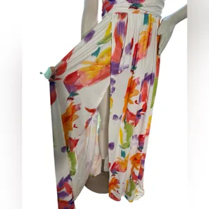 LORAGAL Floral Deep V Neck Floral Ruched Cinch Waist Maxi Dresses-Large NWT thumbnail 3