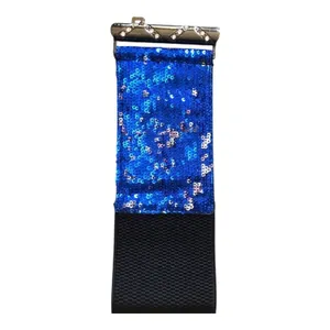 Y2K Blue Sequin Stretch Belt Rhinestone Buckle Glam Party Festival thumbnail 5