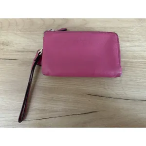 Coach Double‎ Corner Zip Pebble Leather Wristlet Dahlia - F64130 READ F thumbnail 2
