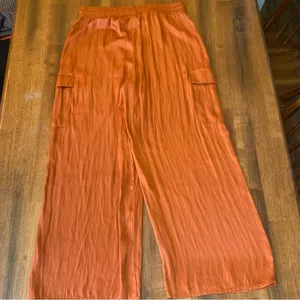 Rachel Zoe Trousers Medium Rust Orange Wide Leg Pants Cargo Pockets Drawstring thumbnail 6
