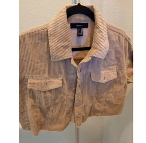 Forever 21 Soze M Womens Corduroy Ivory Crop Frayed Jacket Long Sleeve thumbnail 1