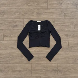 PacSun Navy Blue Ripped Long Sleeve Crop Top thumbnail 2