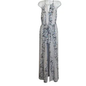 BANJUL Floral‎ Polka Dot Halter Wide Leg Jumpsuit Blue White Tie Waist NWOT M thumbnail 2