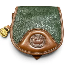 Vintage Dooney & Bourke All-Weather Leather coin purse in fir green and Britis thumbnail 1