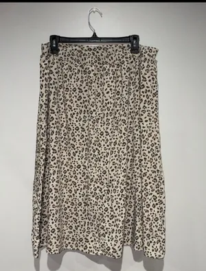 Nine West Leopard Print A-Line Midi Skirt XL Rayon Elastic Waist Brown Beige thumbnail 3