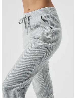 ALO Yoga Light Gray Muse Ribbed Drawstring Joggers thumbnail 3
