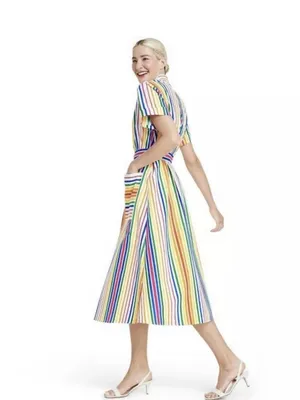 Christopher John Rogers for Target Rainbow Striped Short Sleeve Shirt Dress NWOT thumbnail 2