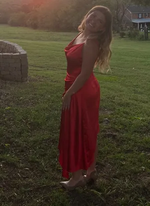 Red Mini/Midi Silk Dress Size M thumbnail 3