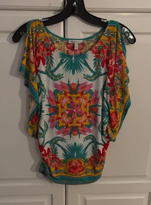 Moa Moa Women's Medium Floral Print Blouse Top‎ Colorful thumbnail 1