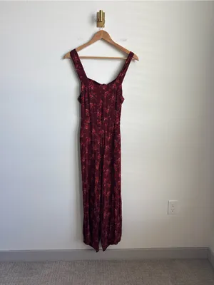 Madewell Apron Bowback Jumpsuit Red Floral Wide Leg Open Back Size 2 thumbnail 4