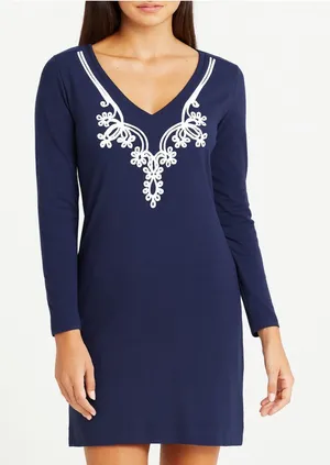 Lilly‎ Pulitzer Blue Embroidered Dress Preppy Minimalist Classic Small thumbnail 1