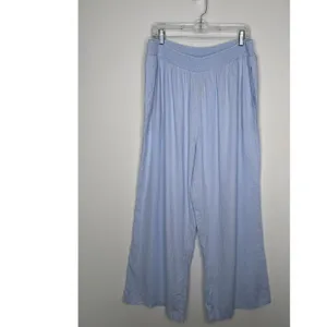 Aerie 2020s Blue Linen Blend Wide Leg Pants XL Elastic Waist Pockets NWT thumbnail 6