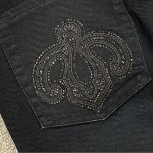 Zara Jeans‎ Womens 8 Black Beaded Back Pocket Straight Leg Low Rise Stretch thumbnail 5