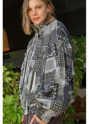 POL Black Multi Hooded Patchwork Jacket thumbnail 6