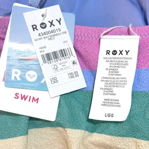 NWT Roxy Go My Way Bandeau One Piece Swimsuit Colorblock Stripe Large‎ thumbnail 7