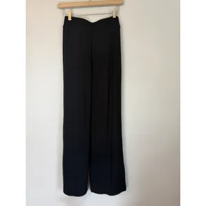Nuuds Black Ribbed Slinky Modal Black Lounge Pants Wide Leg High Rise XS NEW $88 thumbnail 3