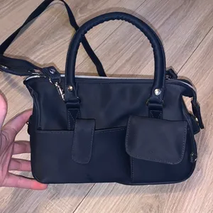 Navy blue vinyl small crossbody handbag thumbnail 1