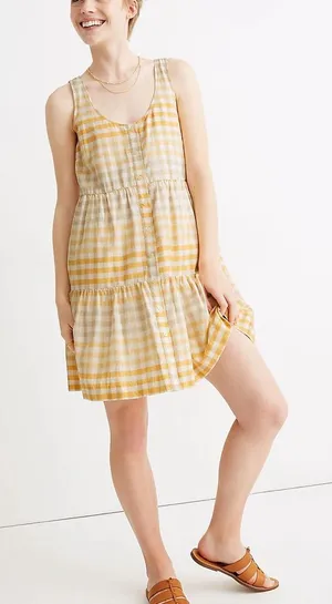 Madewell Yellow Gingham Tiered Mini Dress thumbnail 1