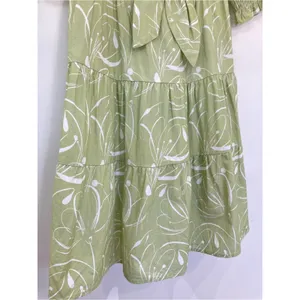 EN SAISON Idrissy Mini Dress Green Floral Puff Sleeve Bow Front Open Back Small thumbnail 5
