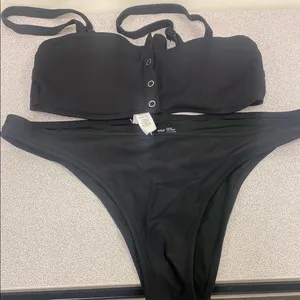 Aerie Black Bandeau Bikini Set thumbnail 1